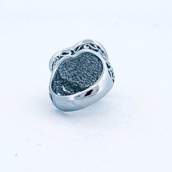 Estate Vintage Stainless Steel Heart Statement Ring Filigree Design Size 6 - Picture 5 of 12